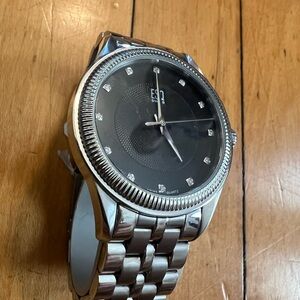 Silver Watch with Black Dial